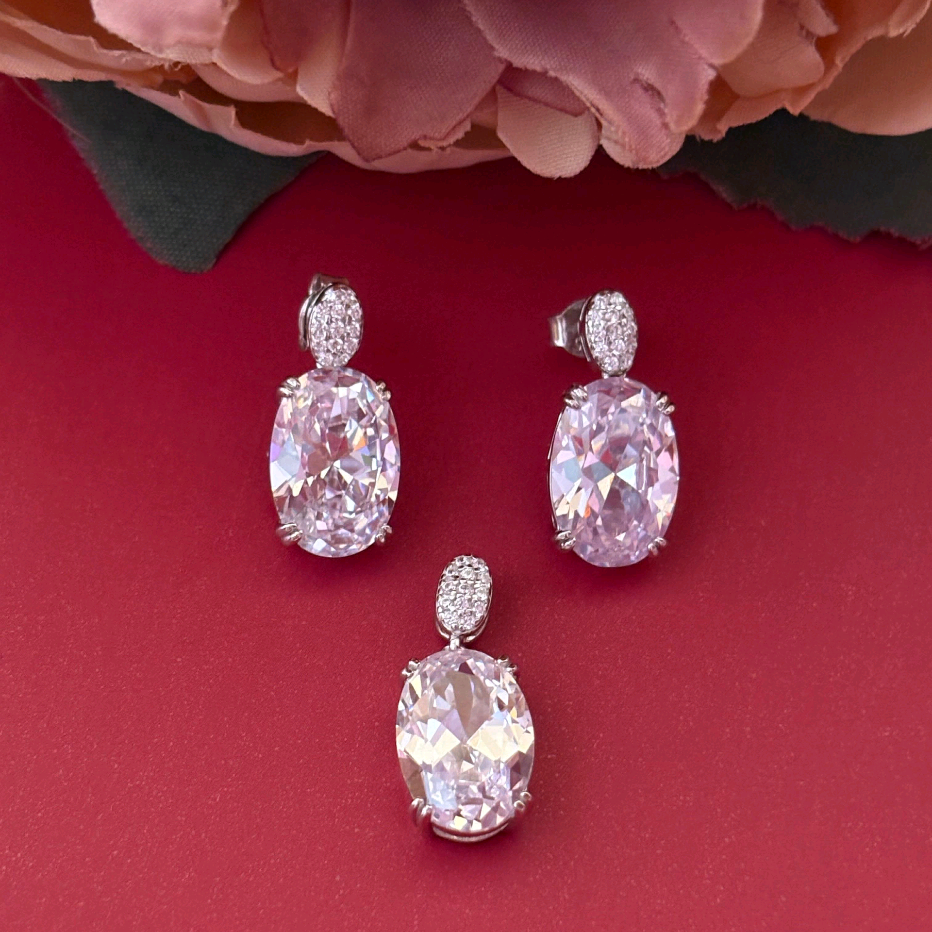 Crystal Oval Pendant Set